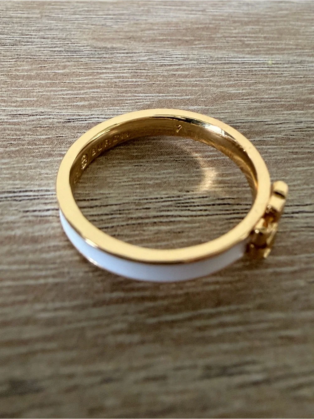 Tory Burch Gold-Tone White Enamel Double T Ring Size 7 New